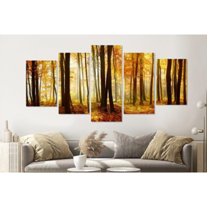 Karo-art Schilderij - Bos in de herfst, 5 luik, 200x100cm , premium print