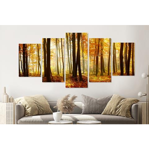 Karo-art Schilderij - Bos in de herfst, 5 luik, 200x100cm , premium print