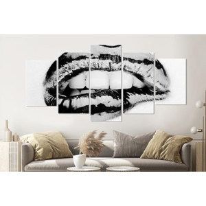 Karo-art Schilderij -Metallic lippen, 5 luik, 200x100cm, Premium print