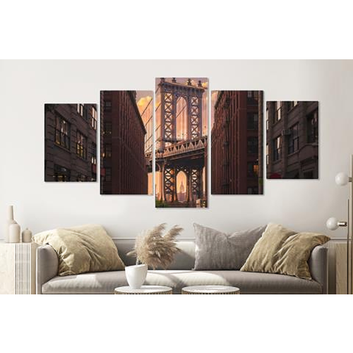 Karo-art Schilderij -Manhattan Bridge, NYC ,   5 luik, 200x100cm, Premium print