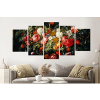 Karo-art Schilderij -Slinger van Bloemen en fruit,    5 luik, 2 maten, Premium print
