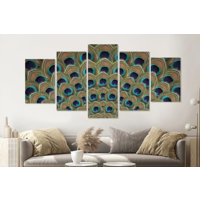 Schilderij -Pauw Veren, 5 luik, 200x100cm, premium print Karo-art Schilderij -Pauw Veren, 5 luik, 200x100cm, premium print