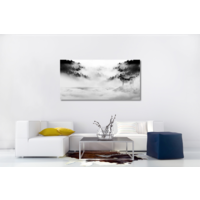 Karo-art Schilderij -Wolven in de mist, zwart/wit, 120x60cm. premium print