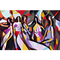 Karo-art Schilderij -Abstracte vrouw met primaire kleur, Picasso en Mondriaan stijl, 2 maten