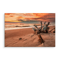 Schilderij - Prachtige zonsondergang op het strand, wanddecoratie, premium print