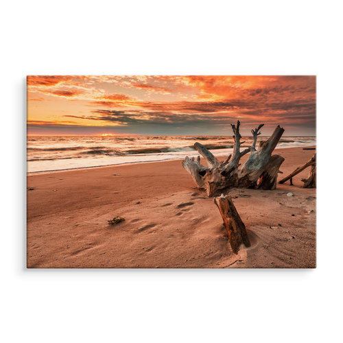 Schilderij - Prachtige zonsondergang op het strand, wanddecoratie, premium print