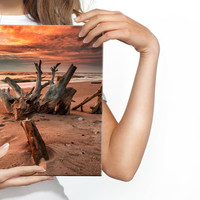 Schilderij - Prachtige zonsondergang op het strand, wanddecoratie, premium print