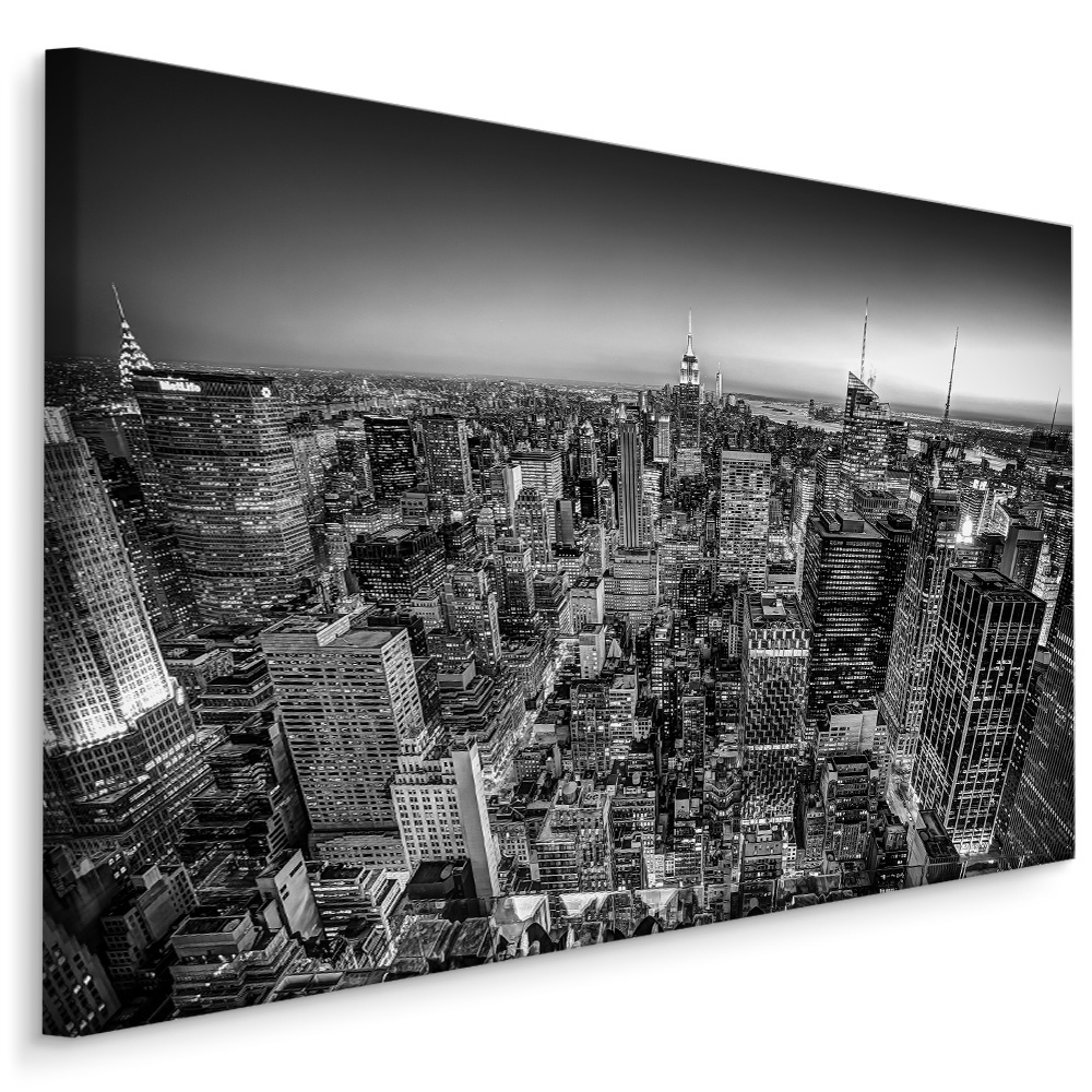 Schilderij - Overzicht over Manhattan in zwart wit , Wanddecoratie , Premium print afbeelding