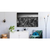 Schilderij - Overzicht over Manhattan in zwart wit , Wanddecoratie , Premium print