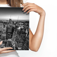 Schilderij - Overzicht over Manhattan in zwart wit , Wanddecoratie , Premium print