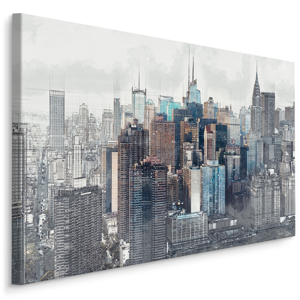 Schilderij - Panorama van New York , Wanddecoratie , Premium print afbeelding