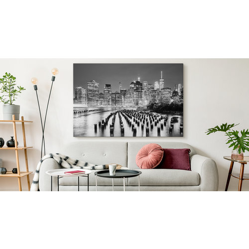 Schilderij - Nacht in New York , Wanddecoratie , Premium print