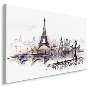 Schilderij - Prachtig Parijs ,Aquarel-look  , Wanddecoratie , Premium print Schilderij - Prachtig Parijs ,Aquarel-look  , Wanddecoratie , Premium print