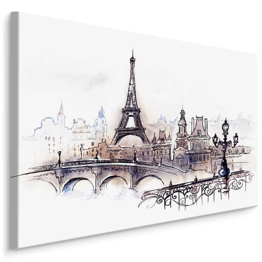Schilderij - Prachtig Parijs ,Aquarel-look , Wanddecoratie , Premium print afbeelding