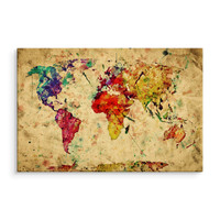 Schilderij - Vintage wereldkaart  , Wanddecoratie , Premium print