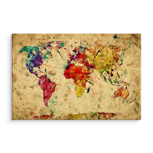 Schilderij - Vintage wereldkaart  , Wanddecoratie , Premium print