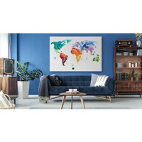 Schilderij - Wereldkaart in aquarel, print op canvas, multikleur, premium print