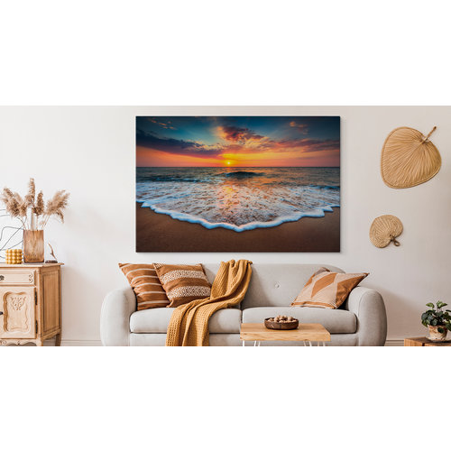 Schilderij -  Zonsondergang op de zee  , Wanddecoratie , Premium print