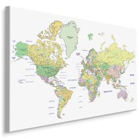 Schilderij -  Pastelkleurige Wereldkaart  , Wanddecoratie , Premium print