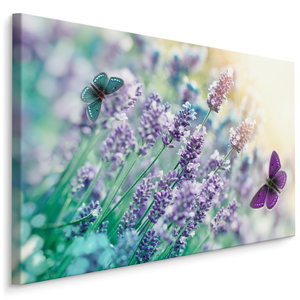 Schilderij -  Lavendel en Vlinders  , Wanddecoratie , Premium print