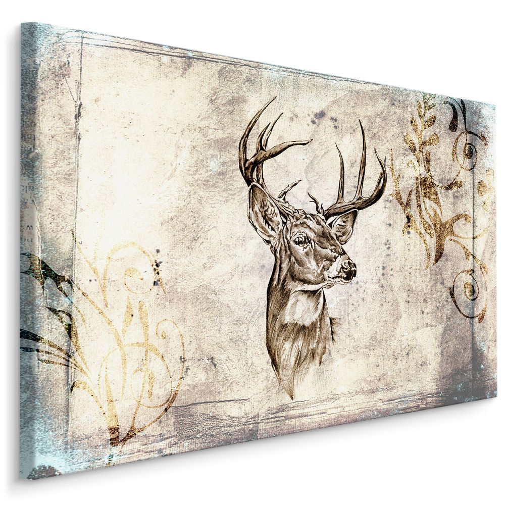 Schilderij - Vintage Hert , Wanddecoratie , Premium print afbeelding