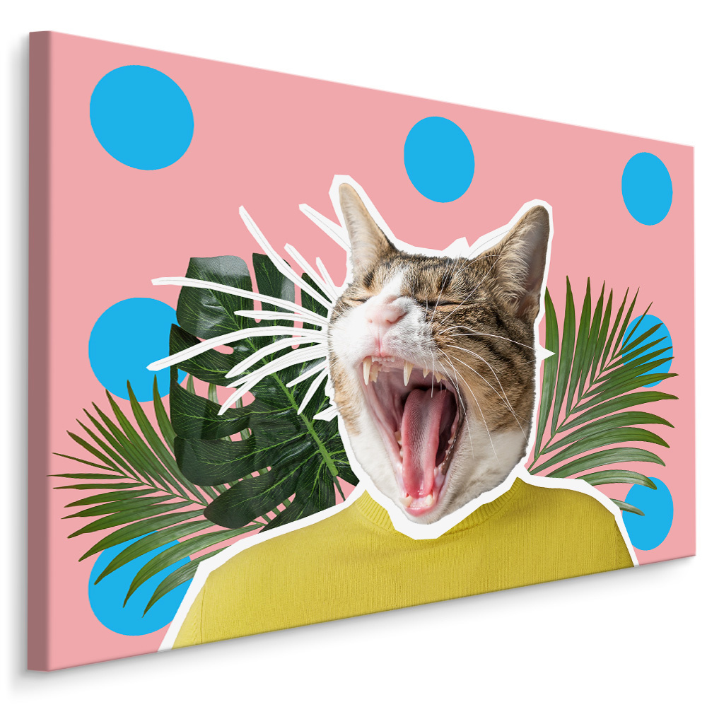 Schilderij - Kat en Bladeren , Abstract , Wanddecoratie , Premium print afbeelding