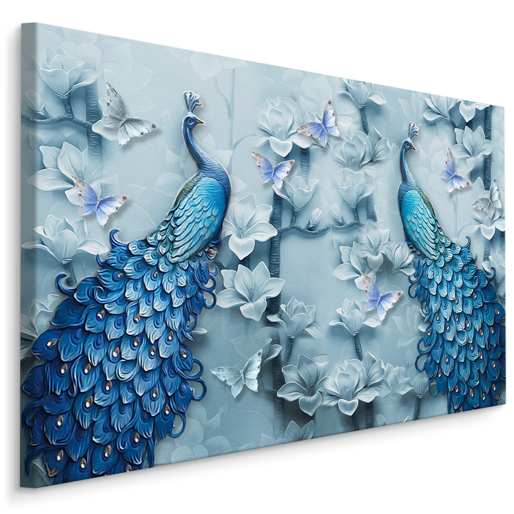 Schilderij - Kleurrijke Pauwen , Wanddecoratie , Premium print afbeelding