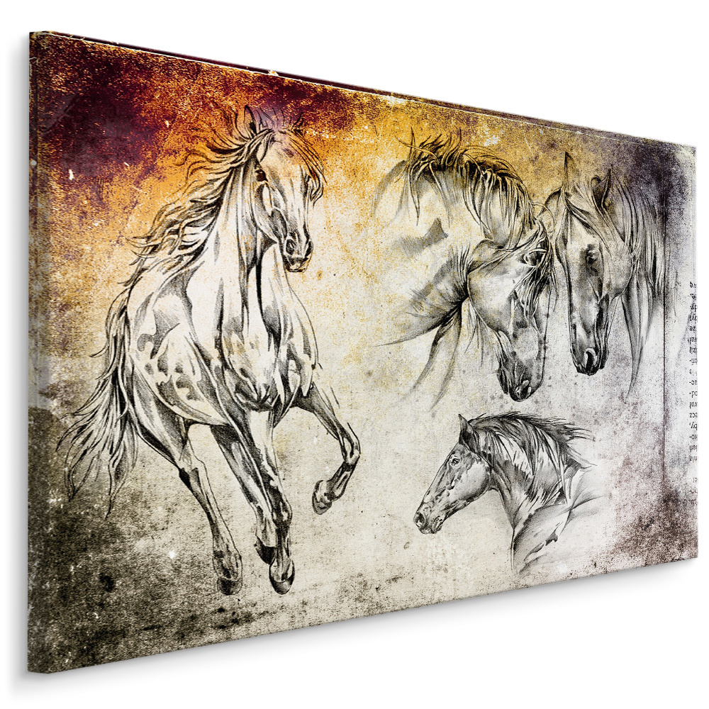 Schilderij - Geschilderde Paarden , Wanddecoratie , Premium print afbeelding