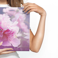 Schilderij - Roze Pioenrozen , print op  canvas, premium print , Wanddecoratie