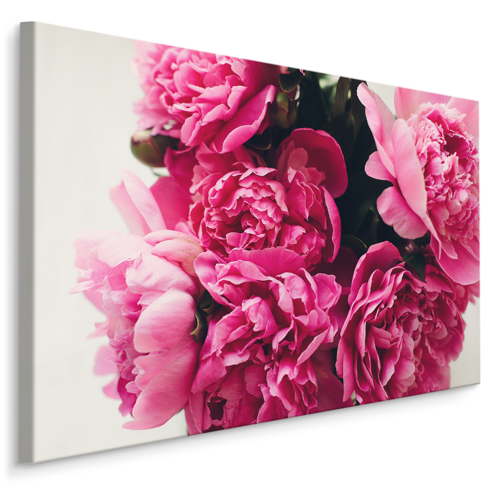 Schilderij - Boeket van Pioen rozen , print op canvas, premium print , Wanddecoratie