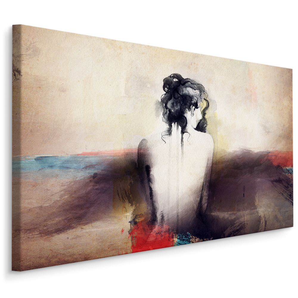 Schilderij - Een abstract portret van een vrouw, premium print afbeelding