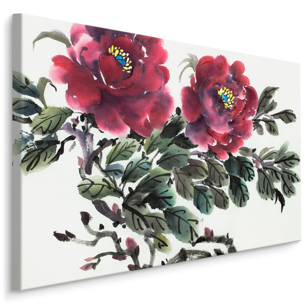Schilderij - Geschilderde rode rozen, print op canvas afbeelding