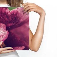 Schilderij - Pioenrozen met dauw, premium print, wanddecoratie