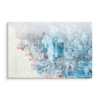 Schilderij - Abstract beeld van een wereld stad, blauw/rood/grijs