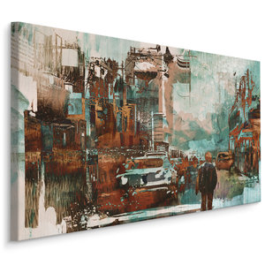 Schilderij - grote stad in abstractie, print op canvas, wanddecoratie Schilderij - grote stad in abstractie, print op canvas, wanddecoratie