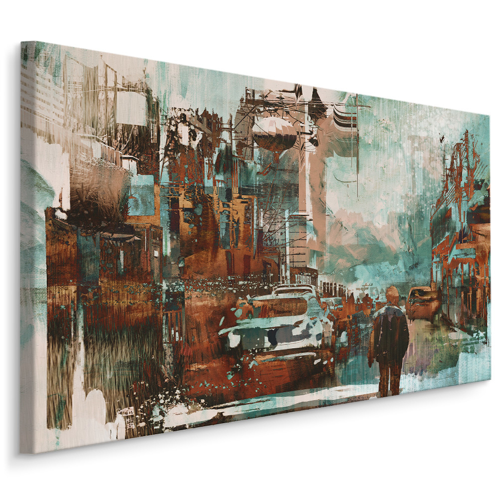 Schilderij - grote stad in abstractie, print op canvas, wanddecoratie afbeelding