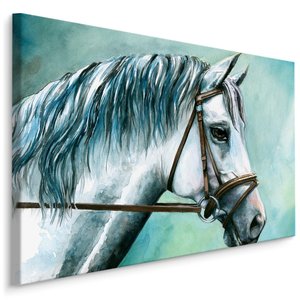 Schilderij - Prachtig schilderij van een wit paard, print op canvas, premium print