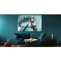 Schilderij - Prachtig schilderij van een wit paard, print op canvas, premium print
