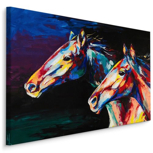 Schilderij - Kleurrijke paarden,  print op canvas, wanddecoratie