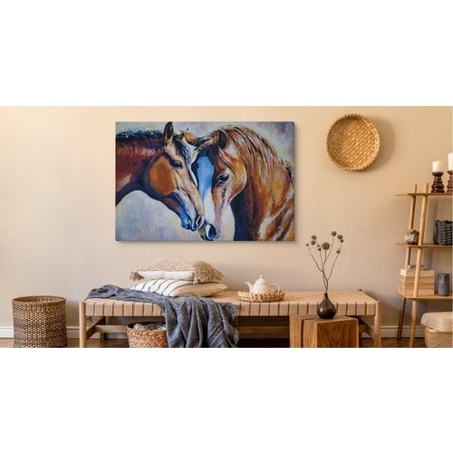 Schilderij - Paarden liefde geschilderd, print op canvas, premium print