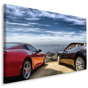 Schilderij - Luxe auto's in de bergen, premium print, wanddecoratie