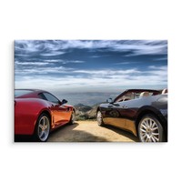 Schilderij - Luxe auto's in de bergen, premium print, wanddecoratie