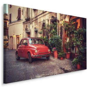 Schilderij - Fiat 500 in Italië, vintage, premium print, wanddecoratie