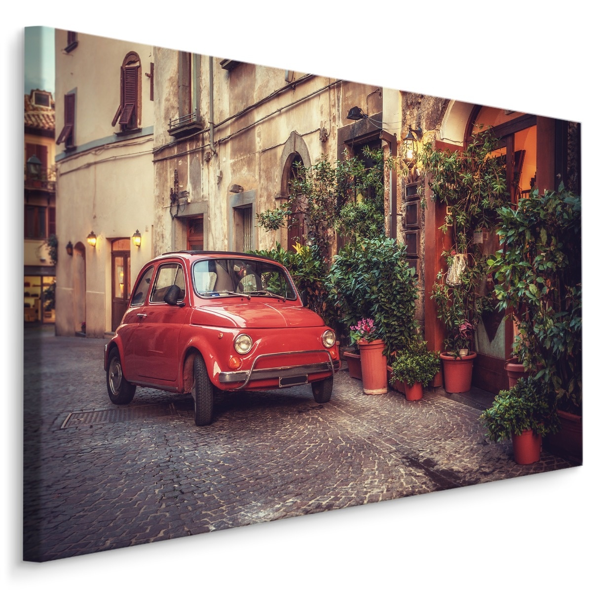 Schilderij - Fiat 500 in Itali, vintage, premium print, wanddecoratie