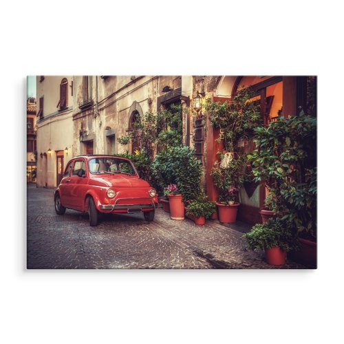 Schilderij - Fiat 500 in Italië, vintage, premium print, wanddecoratie