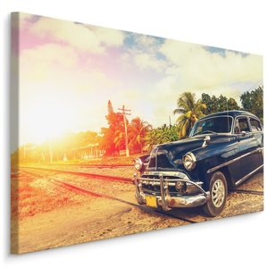 Schilderij -Retro auto in het zwart, wanddecoratie, premium print