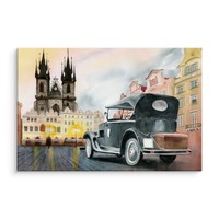 Schilderij - Oldtimer in de stad , print op canvas, Premium print