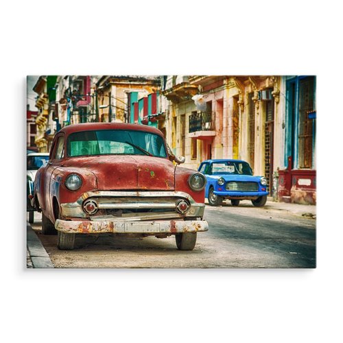 Schilderij - Amerikaans oldtimers in de straten van Cuba, premium print