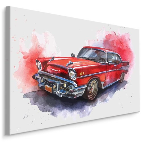 Schilderij - Rode Oldtimer, print op canvas, premium print