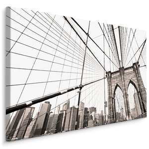 Schilderij Brooklyn Bridge close-up, beige, prachtige wanddecoratie Schilderij Brooklyn Bridge close-up, beige, prachtige wanddecoratie